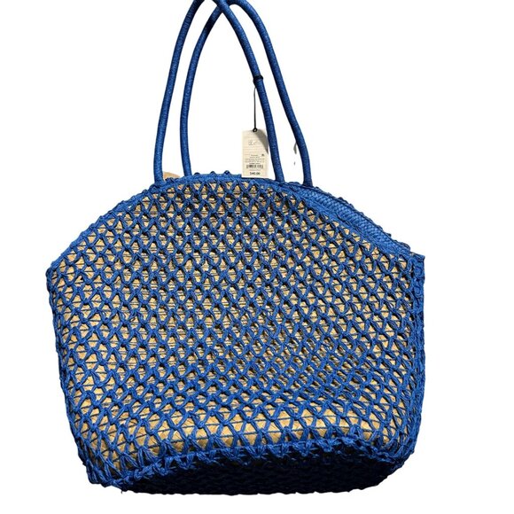 Shade & Shore Women's Straw Tote Handbag Blue - Picture 1 of 6
